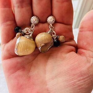 Elegant Handmade Shell and Bead Pierced Dangle Earrings